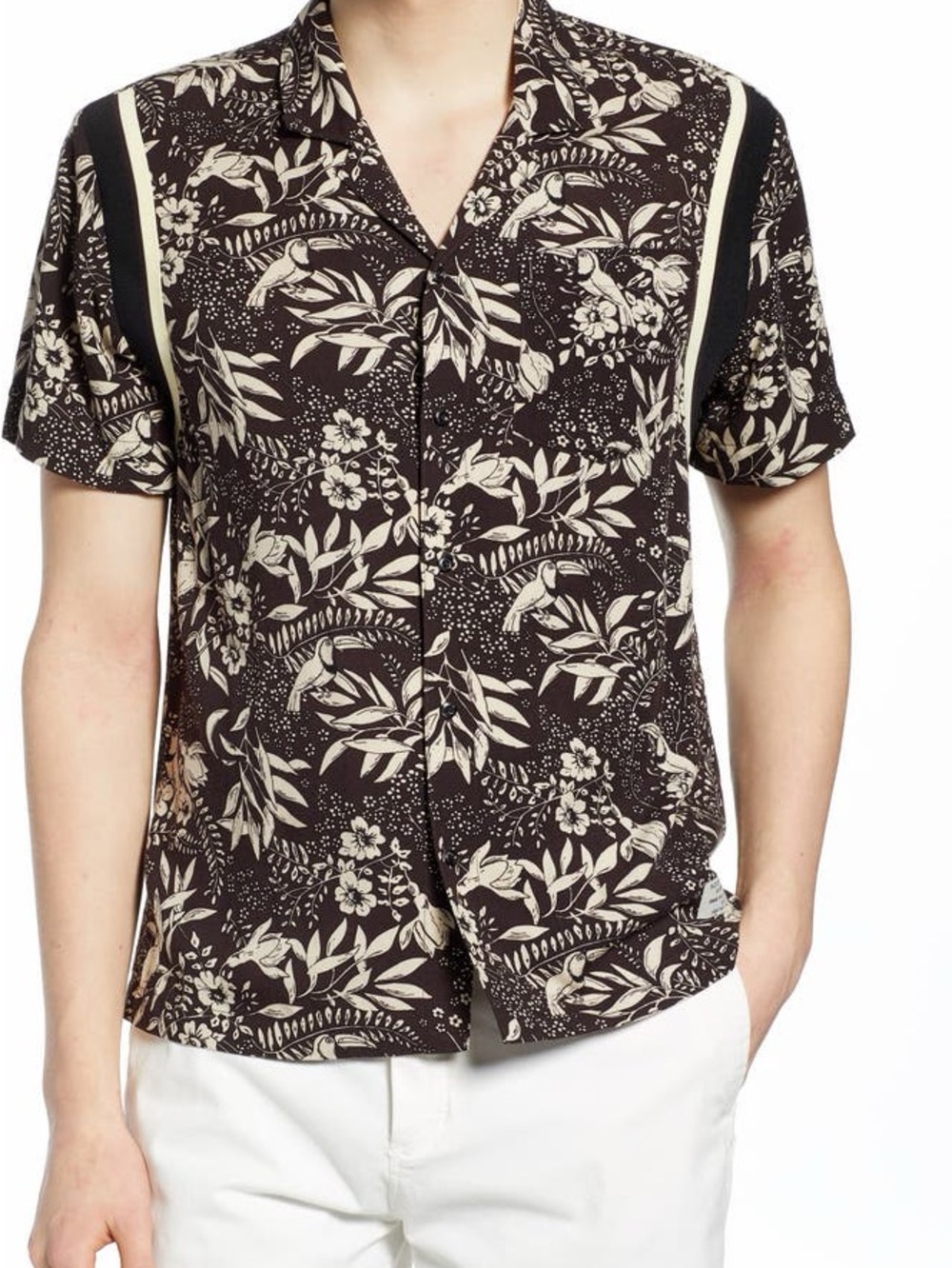 Scotch & Soda Black and Cream Short-Sleeve Floral Button-Down